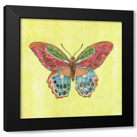 Butterfly on Green Black Modern Wood Framed Art Print with Double Matting by Tava Studios