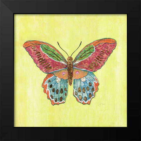 Butterfly on Green Black Modern Wood Framed Art Print by Tava Studios