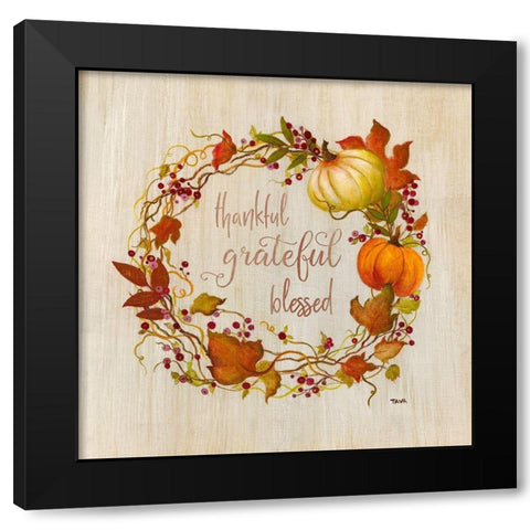 Pumpkin in Fall Wreath Black Modern Wood Framed Art Print by Tava Studios