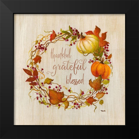 Pumpkin in Fall Wreath Black Modern Wood Framed Art Print by Tava Studios
