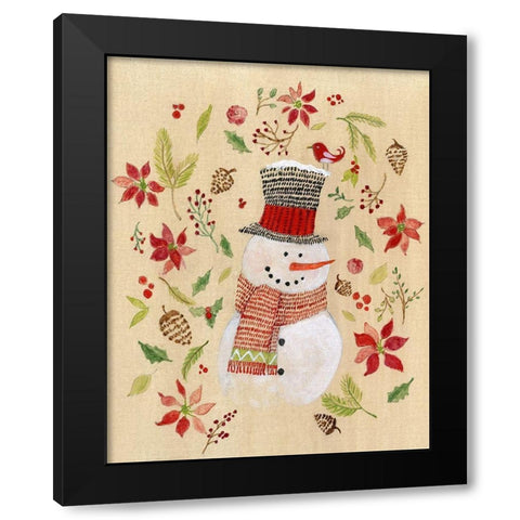 Holly Days Snowman Black Modern Wood Framed Art Print with Double Matting by Tava Studios