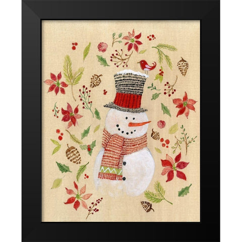 Holly Days Snowman Black Modern Wood Framed Art Print by Tava Studios
