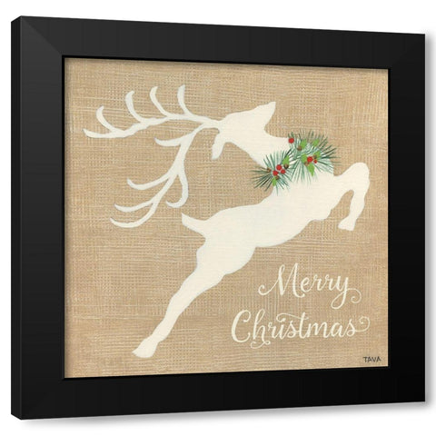 Merry Christmas Reindeer Black Modern Wood Framed Art Print with Double Matting by Tava Studios