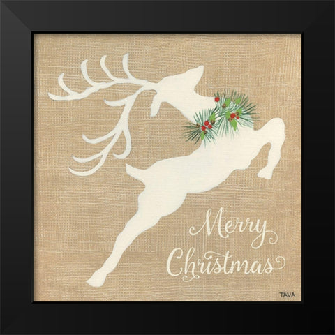 Merry Christmas Reindeer Black Modern Wood Framed Art Print by Tava Studios