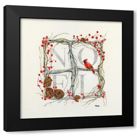 Noel Cardinal Wreath Black Modern Wood Framed Art Print with Double Matting by Tava Studios