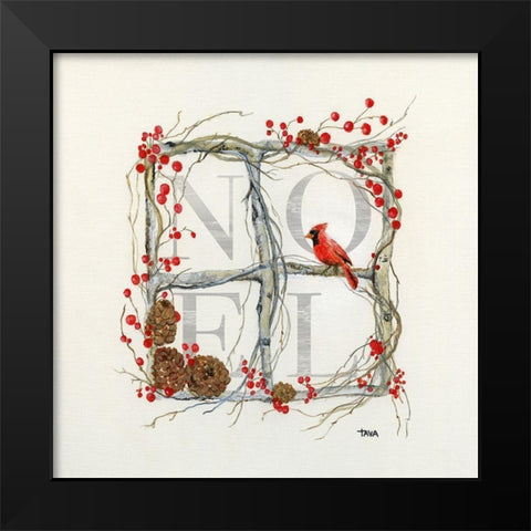 Noel Cardinal Wreath Black Modern Wood Framed Art Print by Tava Studios