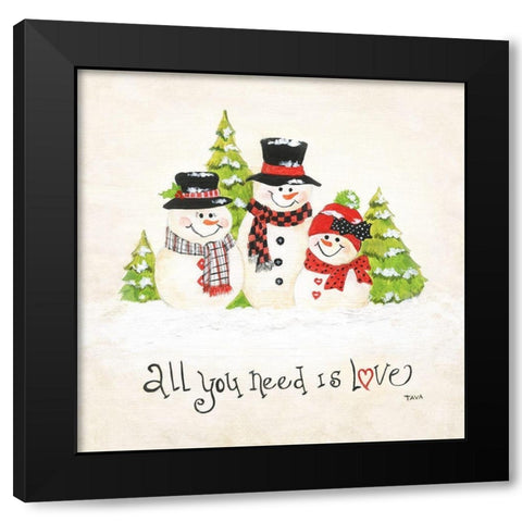All You Need is Love Snowman Black Modern Wood Framed Art Print with Double Matting by Tava Studios