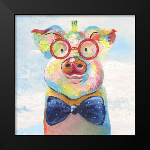 Groovy Pig and Sky Black Modern Wood Framed Art Print by Tava Studios