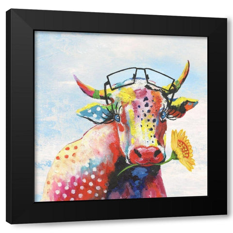 Groovy Cow and Sky Black Modern Wood Framed Art Print by Tava Studios