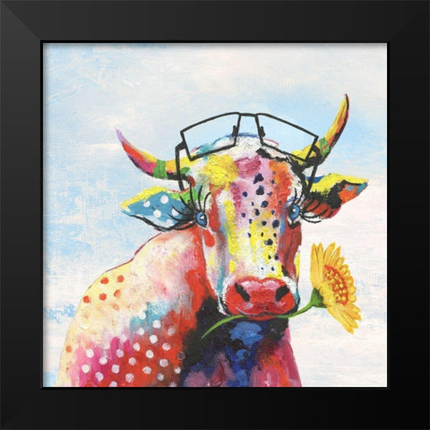 Groovy Cow and Sky Black Modern Wood Framed Art Print by Tava Studios