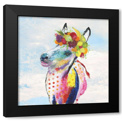 Groovy Horse with Wreath Sky Black Modern Wood Framed Art Print by Tava Studios