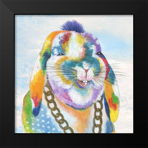 Groovy Bunny and Sky Black Modern Wood Framed Art Print by Tava Studios
