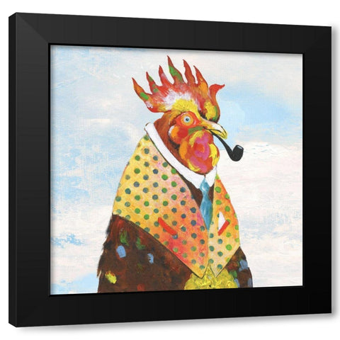 Groovy Rooster and Sky Black Modern Wood Framed Art Print with Double Matting by Tava Studios