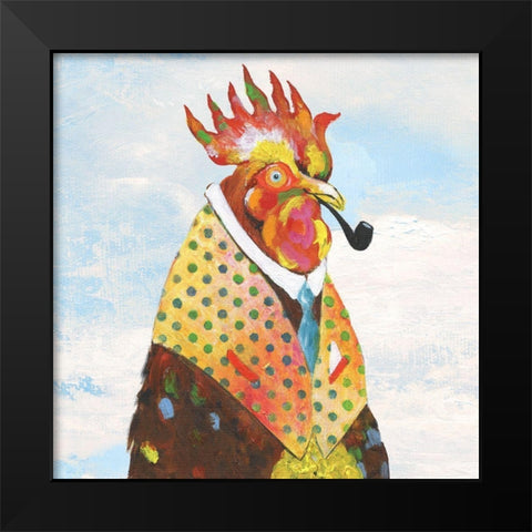 Groovy Rooster and Sky Black Modern Wood Framed Art Print by Tava Studios
