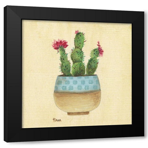 Flowering Cactus Black Modern Wood Framed Art Print with Double Matting by Tava Studios