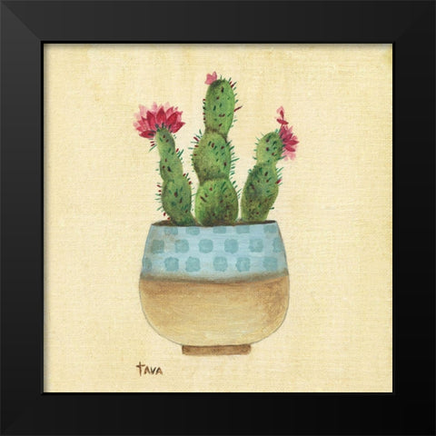 Flowering Cactus Black Modern Wood Framed Art Print by Tava Studios
