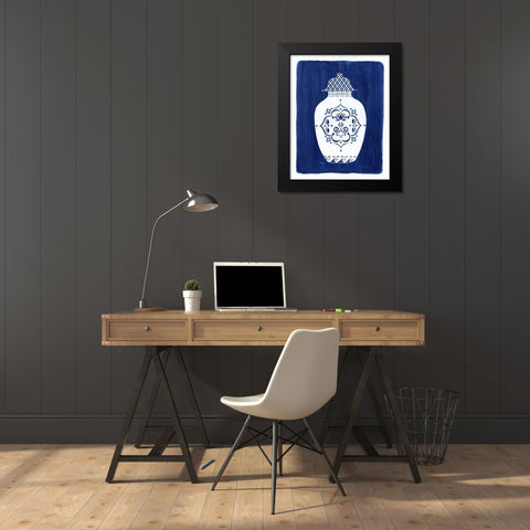 Sapphire Urn I Black Modern Wood Framed Art Print by Tava Studios