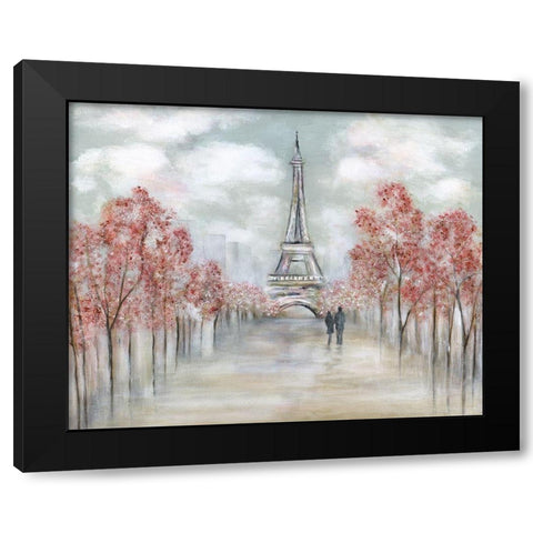 Paris In Springtime Black Modern Wood Framed Art Print with Double Matting by Tava Studios