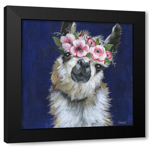 Lady Llama Black Modern Wood Framed Art Print with Double Matting by Tava Studios