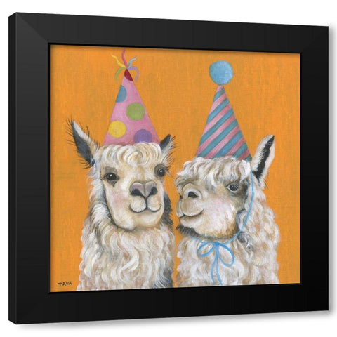 Llama Party Black Modern Wood Framed Art Print with Double Matting by Tava Studios