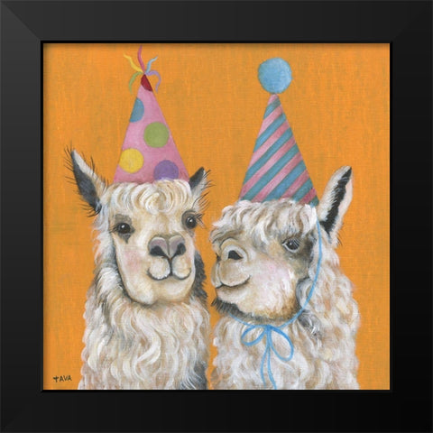 Llama Party Black Modern Wood Framed Art Print by Tava Studios