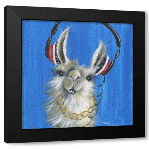 Llama Jammin Black Modern Wood Framed Art Print with Double Matting by Tava Studios