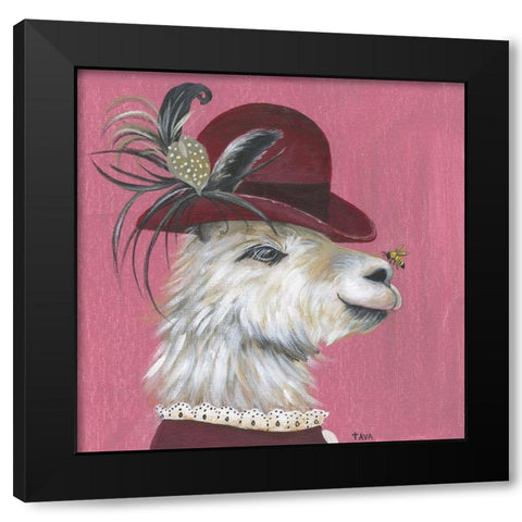 Llama and Bee Black Modern Wood Framed Art Print by Tava Studios