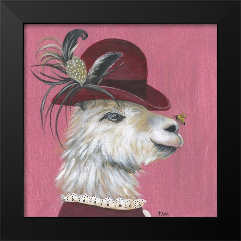Llama and Bee Black Modern Wood Framed Art Print by Tava Studios