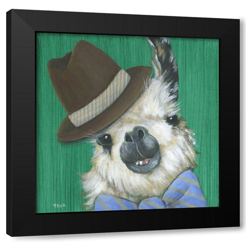 Llama Gentleman Black Modern Wood Framed Art Print by Tava Studios