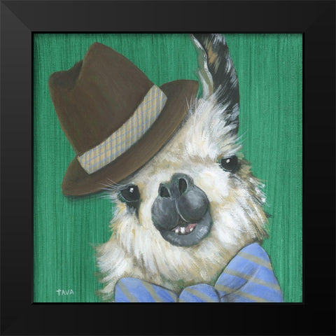 Llama Gentleman Black Modern Wood Framed Art Print by Tava Studios