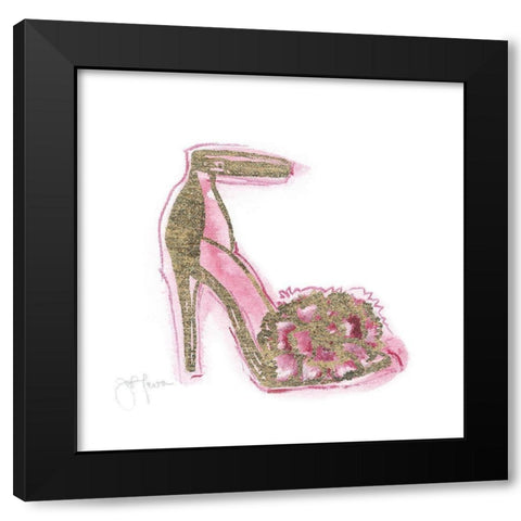 Golden Shoe I Black Modern Wood Framed Art Print with Double Matting by Tava Studios