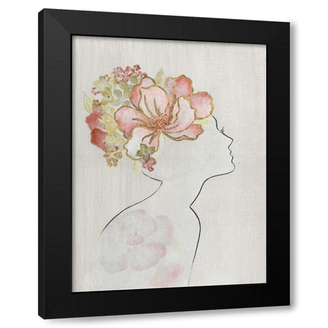 Fashion Floral Silhouette I Black Modern Wood Framed Art Print with Double Matting by Tava Studios