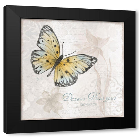 Postcard Butterfly I Black Modern Wood Framed Art Print with Double Matting by Tava Studios