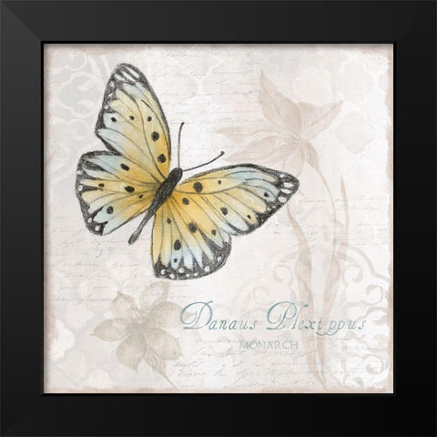 Postcard Butterfly I Black Modern Wood Framed Art Print by Tava Studios