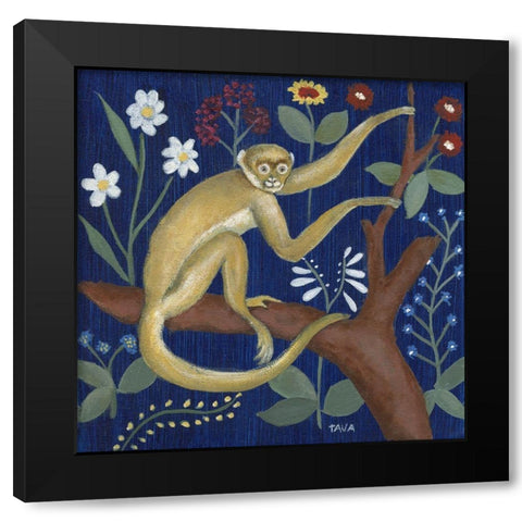 Venezia Garden Monkey II Black Modern Wood Framed Art Print with Double Matting by Tava Studios