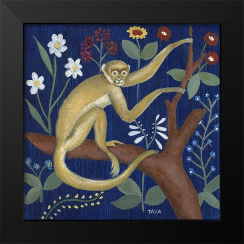 Venezia Garden Monkey II Black Modern Wood Framed Art Print by Tava Studios