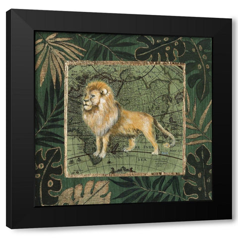 Jungle Lion Black Modern Wood Framed Art Print by Tava Studios