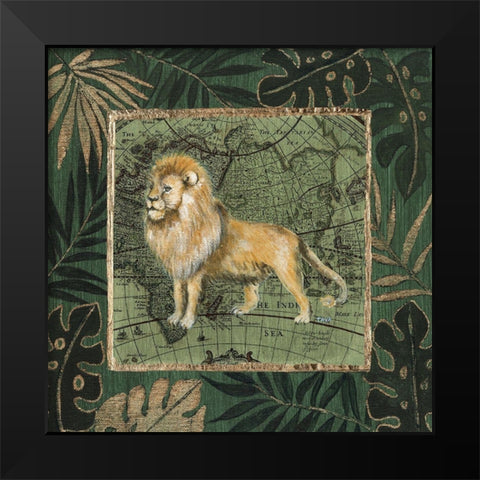 Jungle Lion Black Modern Wood Framed Art Print by Tava Studios