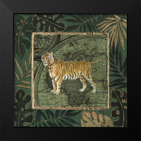 Jungle Tiger Black Modern Wood Framed Art Print by Tava Studios