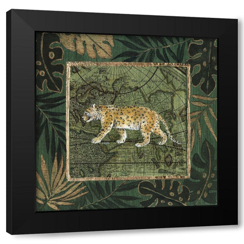 Jungle Leopard Black Modern Wood Framed Art Print with Double Matting by Tava Studios