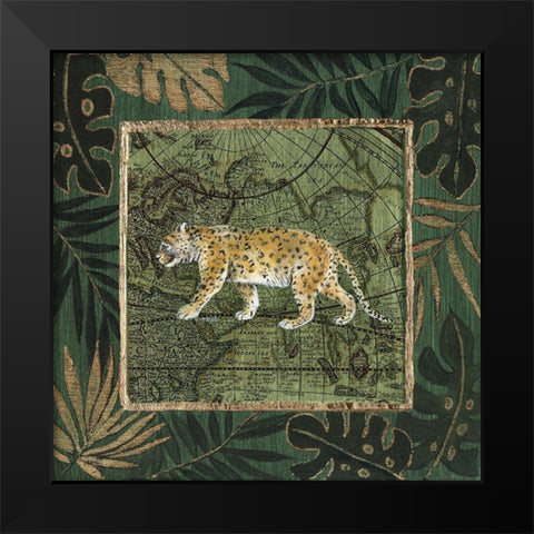 Jungle Leopard Black Modern Wood Framed Art Print by Tava Studios