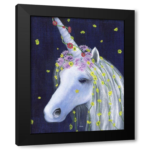 Unicorn IV Black Modern Wood Framed Art Print with Double Matting by Tava Studios