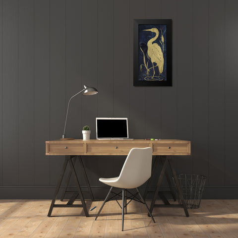 Egret On Indigo II Black Modern Wood Framed Art Print by Tava Studios