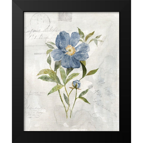 Blue Linen Peony Black Modern Wood Framed Art Print by Robinson, Carol