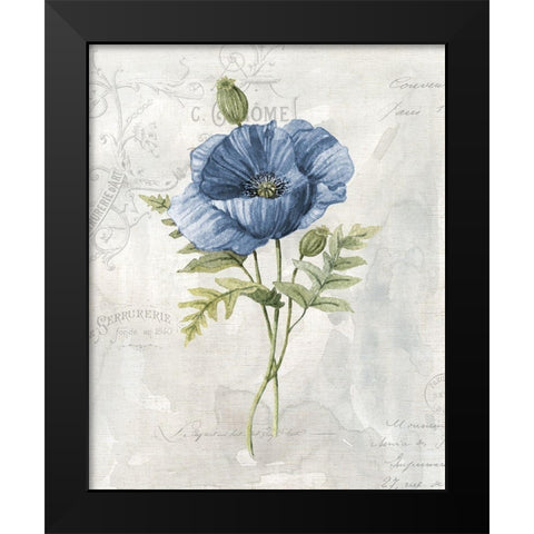 Blue Linen Poppy Black Modern Wood Framed Art Print by Robinson, Carol