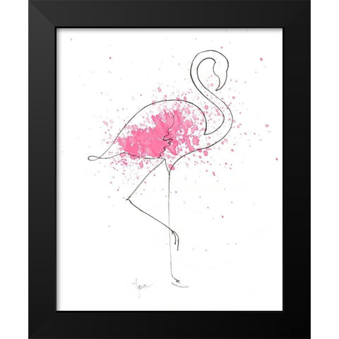 Flamingo Splash I Black Modern Wood Framed Art Print by Tava Studios