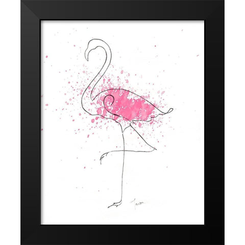 Flamingo Splash II Black Modern Wood Framed Art Print by Tava Studios