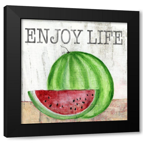 Watermelon Enjoy Black Modern Wood Framed Art Print with Double Matting by Tava Studios