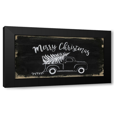 Merry Christmas Truck Black Modern Wood Framed Art Print with Double Matting by Tava Studios