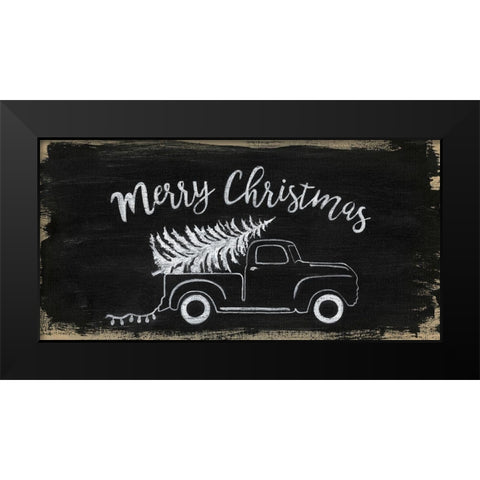 Merry Christmas Truck Black Modern Wood Framed Art Print by Tava Studios